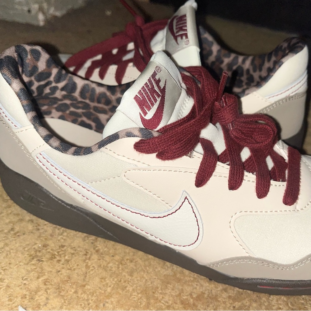 Nike Cream and Red Sneakers with Leopard Print